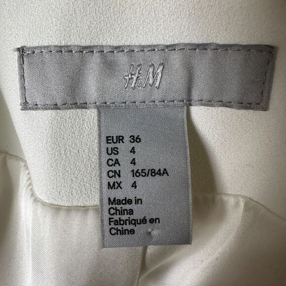 H&M Cream Linen Blend Fitted Blazer Jacket Hook & Eye Front 3/4 Ruched Sleeves 4 - Picture 8 of 12